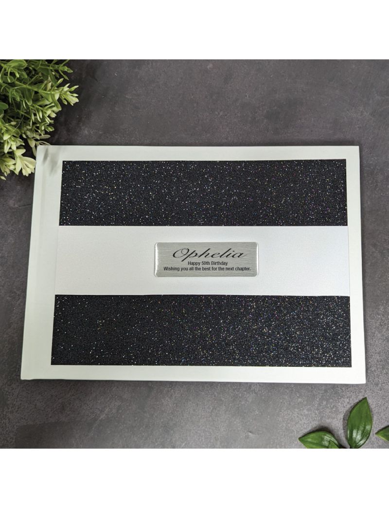50th Birthday Guest Book Album Black Glitter