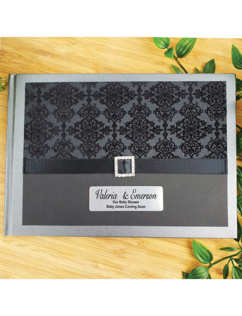 Personalised Baby Shower Guest Book - Baroque Black