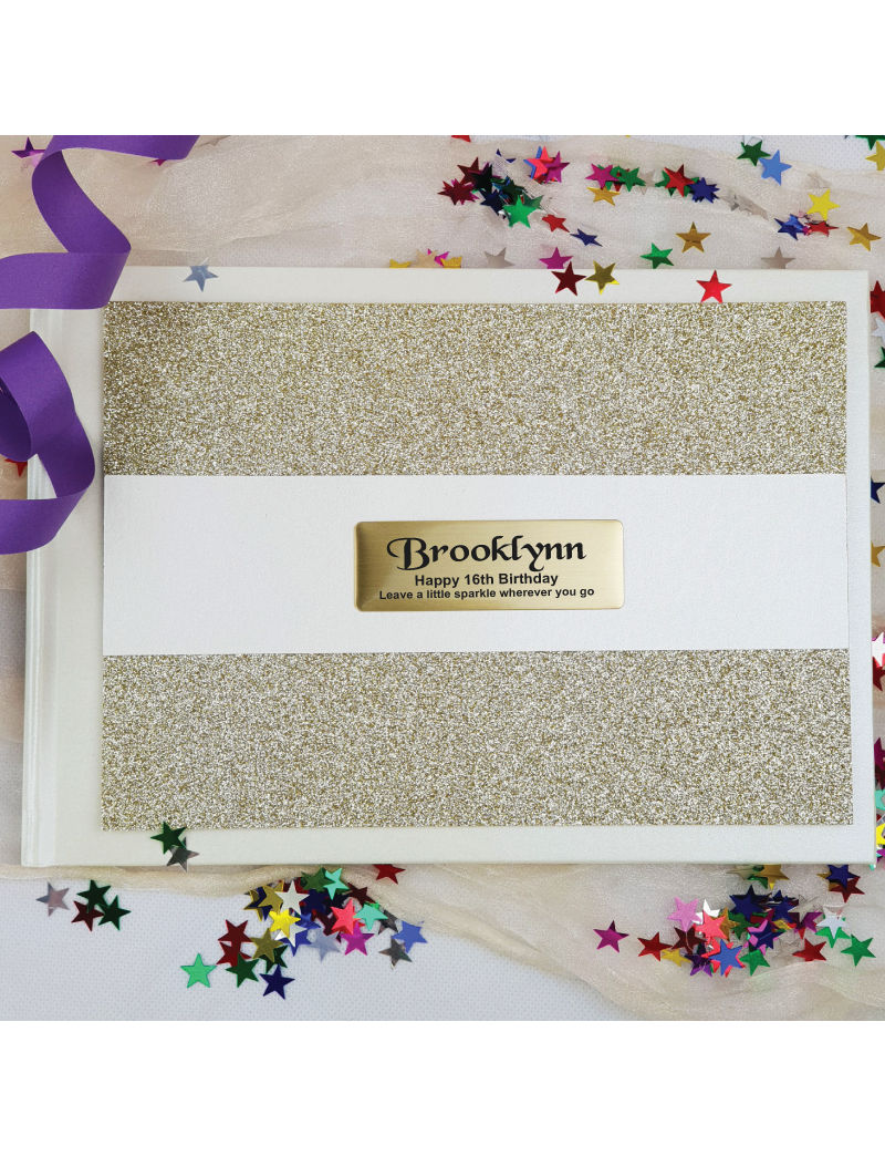 16th Birthday Guest Book Album Gold Glitter