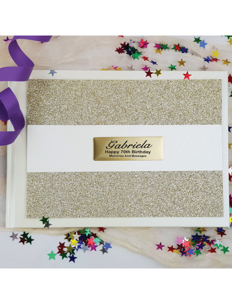 70th Birthday Guest Book Album Gold Glitter