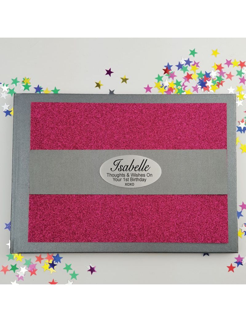 1st Birthday Personalised  Glitter Guest Book- Pink