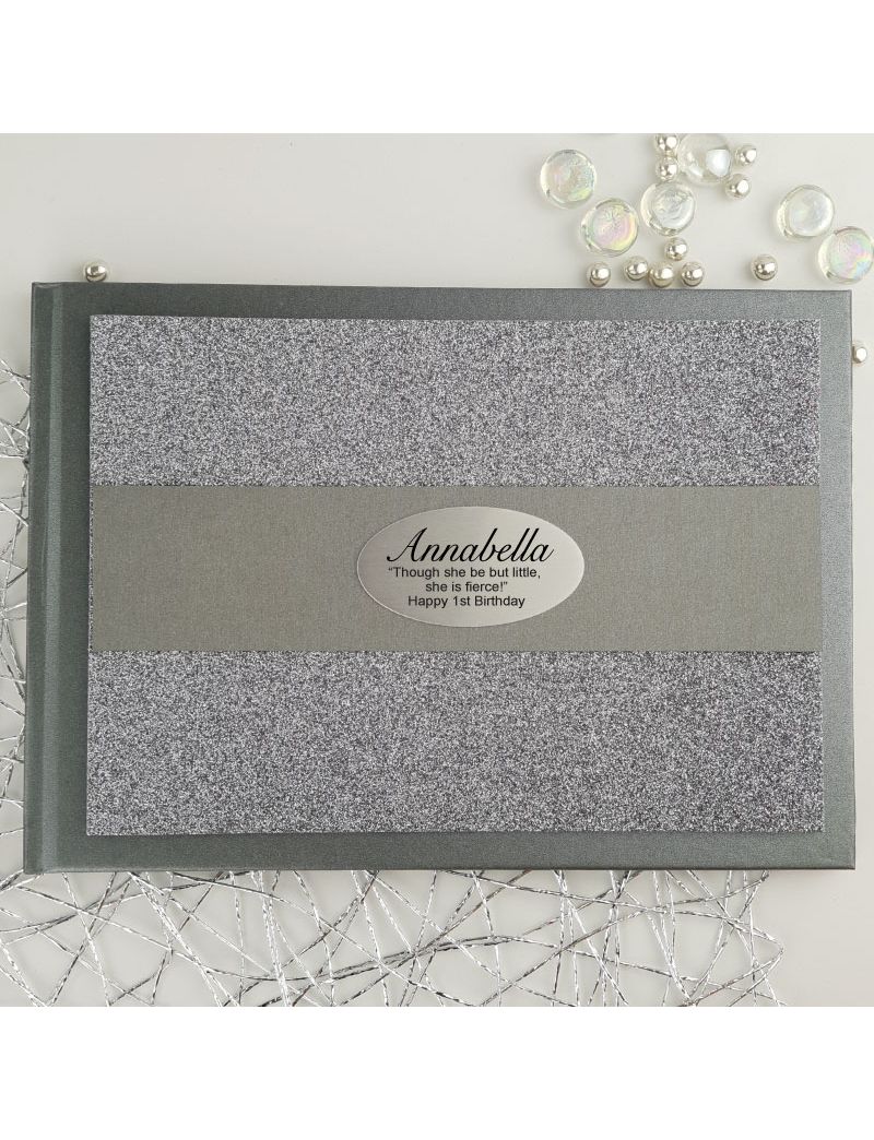 1st Birthday Personalised  Glitter Guest Book- Gunmetal 
