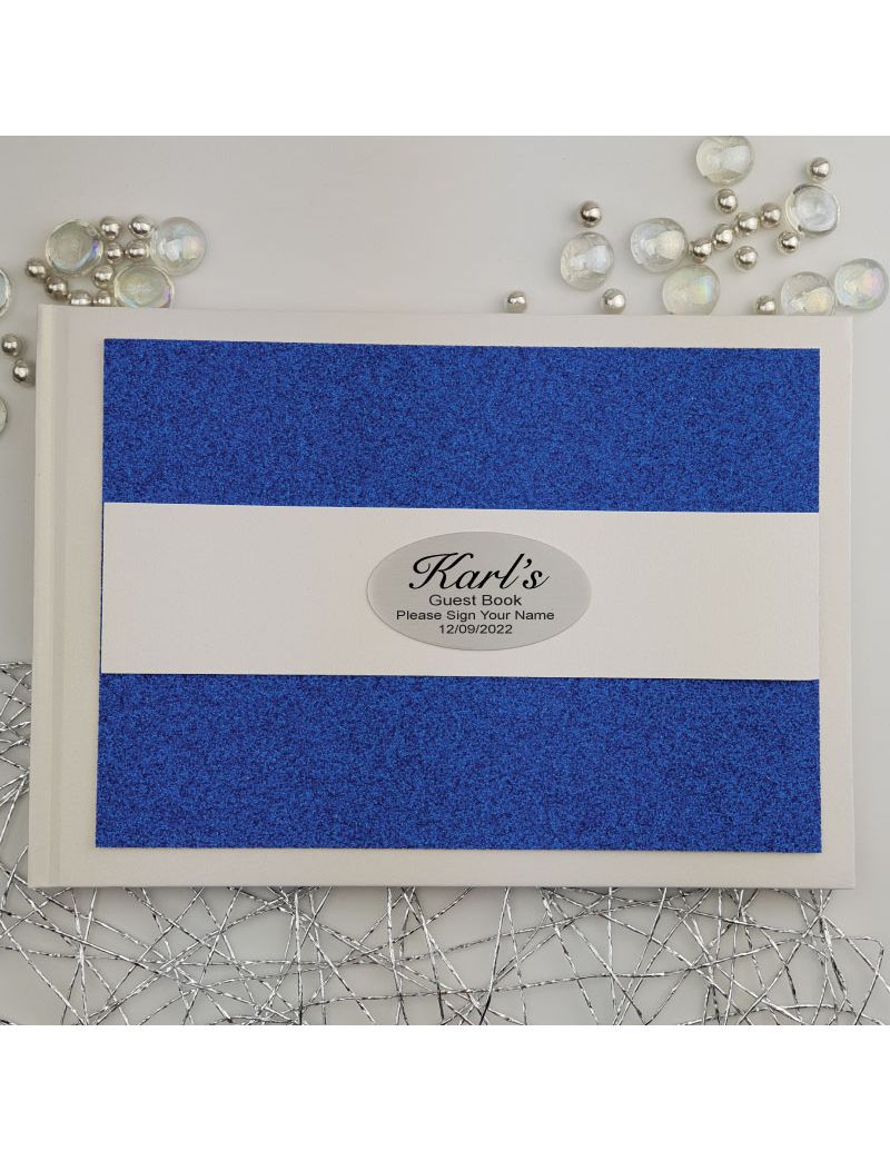 Personalised Guest Book- Blue  Glitter