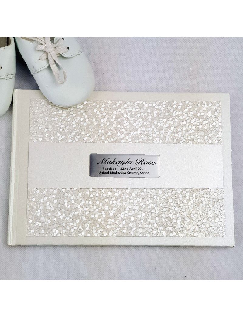 Baptism Guest Book Keepsake  Album - Cream Pebble
