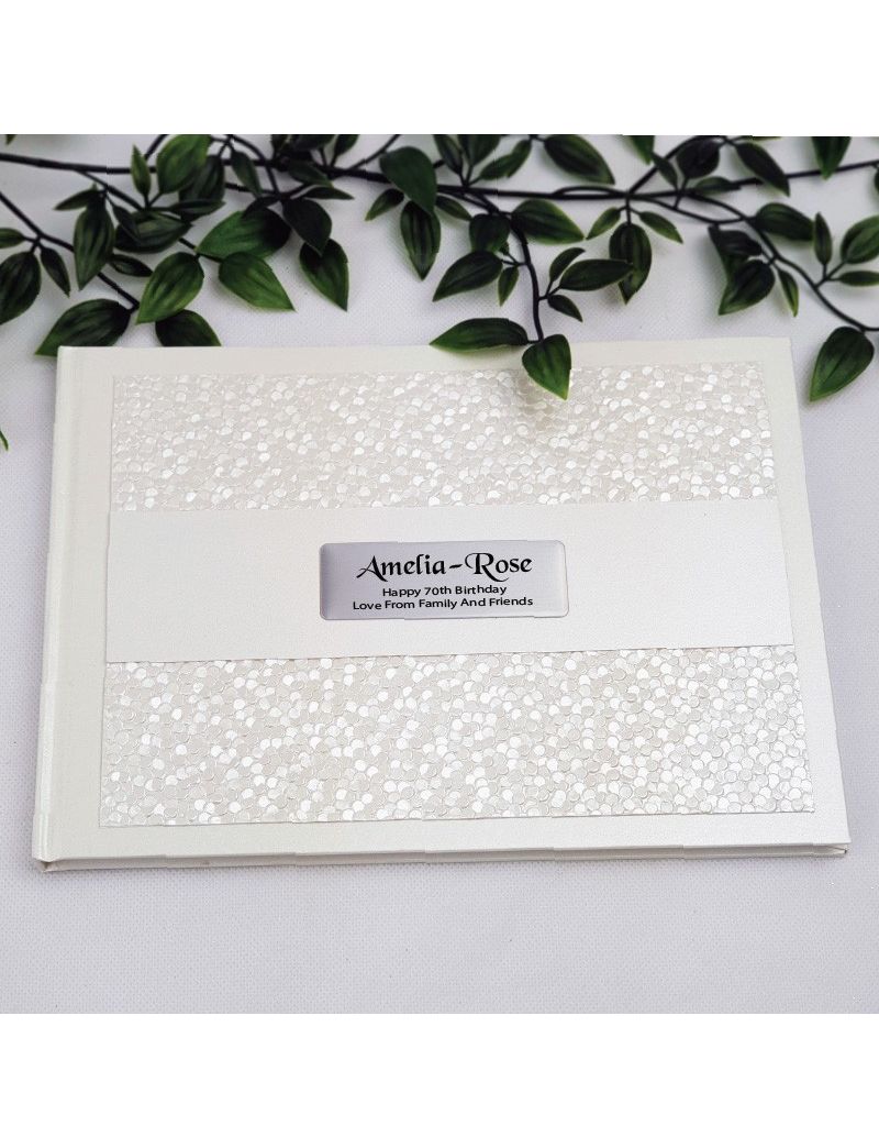 70th Birthday Guest Book Keepsake Album - Cream Pebble