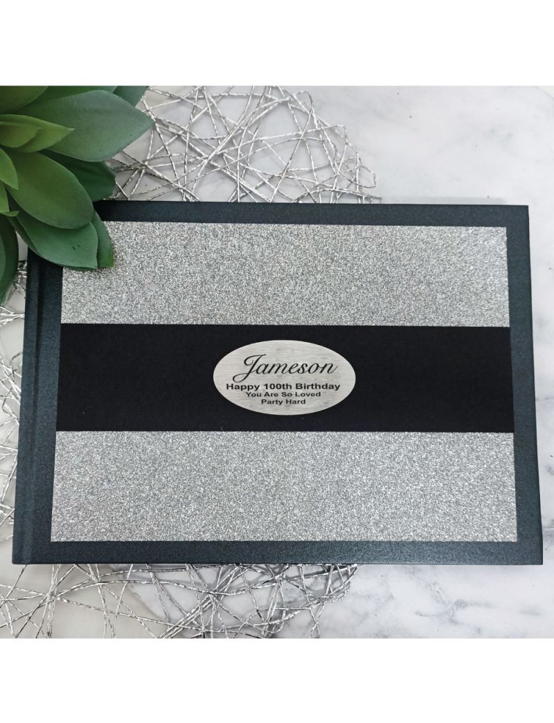 100th Birthday Guest Book Black Album Silver Glitter