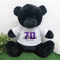 70th Birthday Personalised Black Bear with T-Shirt 40cm