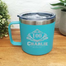 100th Birthday Teal Travel Coffee Mug 14oz (M)