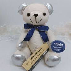 Personalised Birthday Signature Bear Blue Bow
