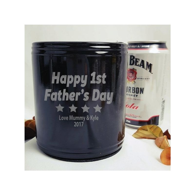 First Fathers Day Engraved Black Stubby Can Cooler 