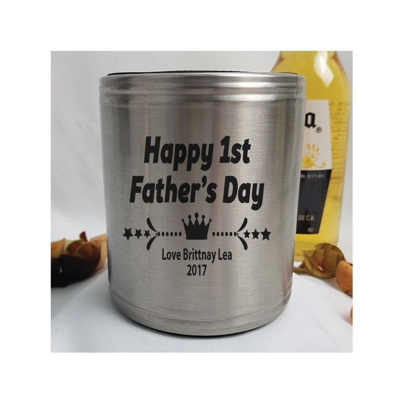 First Fathers Day Engraved Silver Stubby Can Cooler