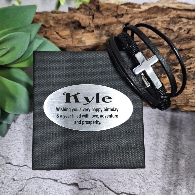 Silver Cross Stacked Bracelet In Birthday Box