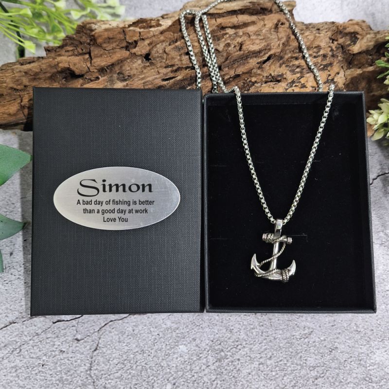 Stainless Steel Anchor Necklace in Personalised Box