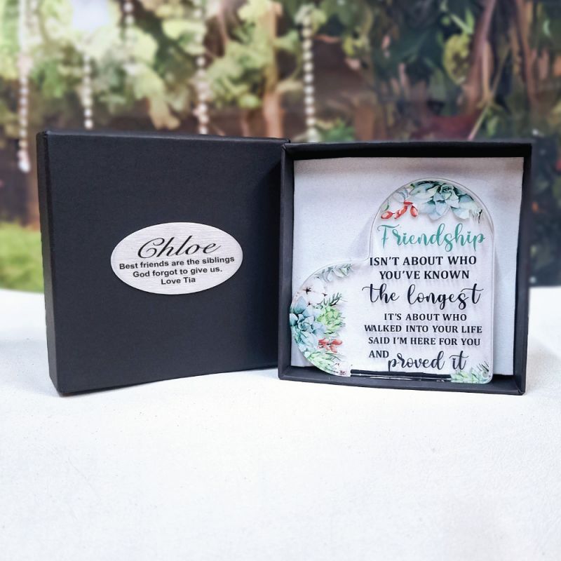 Acrylic Heart Friendship Plaque in Personalised Box