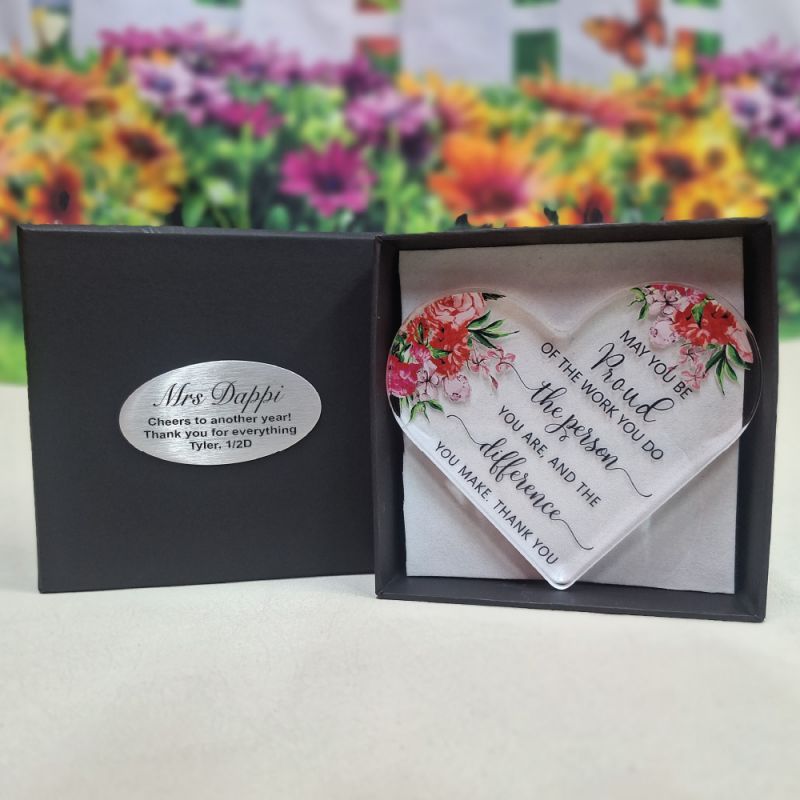 Teacher Thank You  Acrylic Heart in Personalised Box
