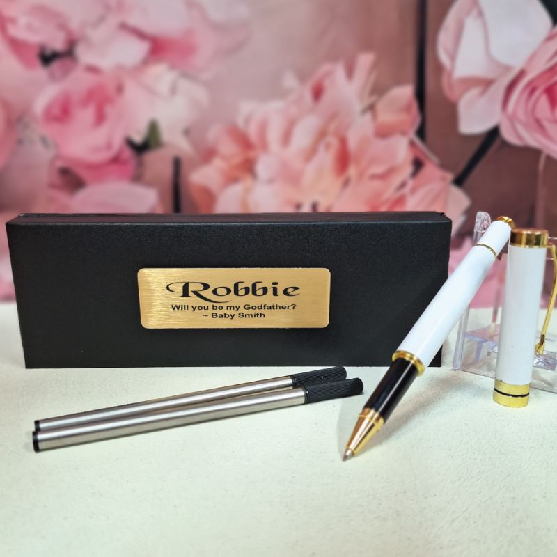 Personalised Godfather White Ballpoint Pen Set