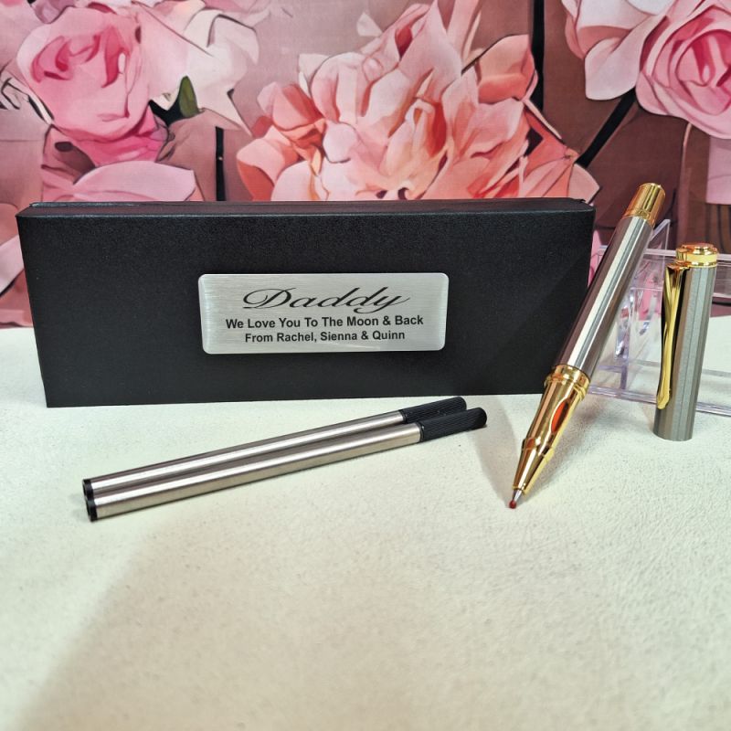 Personalised Dad Silver Ballpoint Pen Set