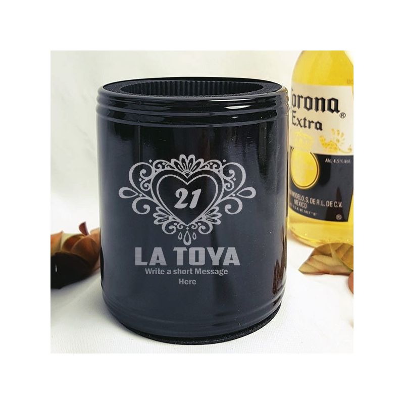 21st Birthday Engraved Black Stubby Can Cooler Personalised (F)