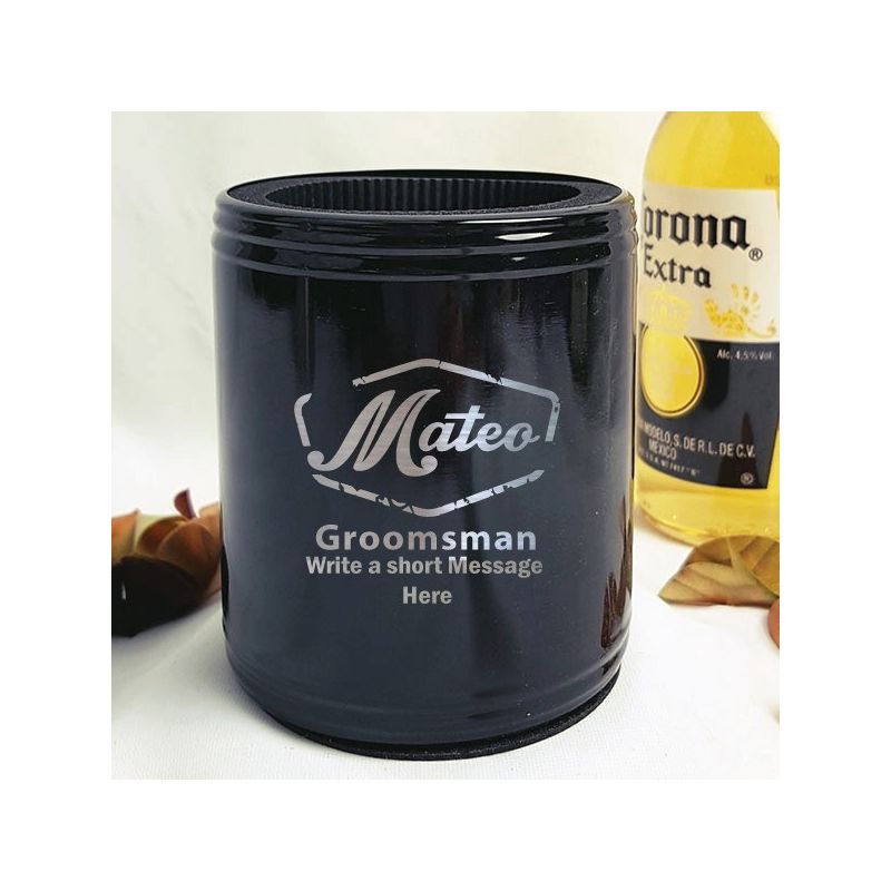 Groomsman Engraved Black Stubby Can Cooler Personalised