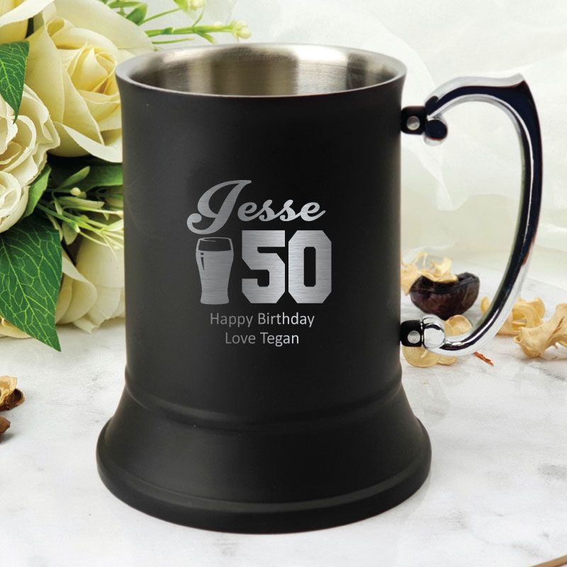 50th Birthday Black Stainless Steel Stein Mug (M)