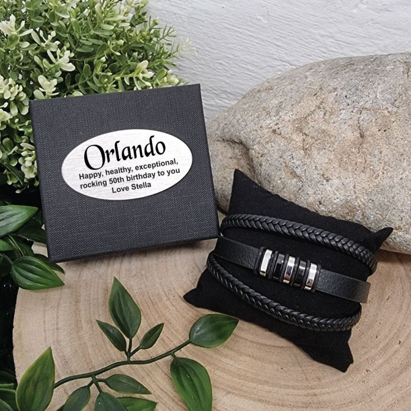 Stacked Leather Bracelet 50th Birthday Gift Box