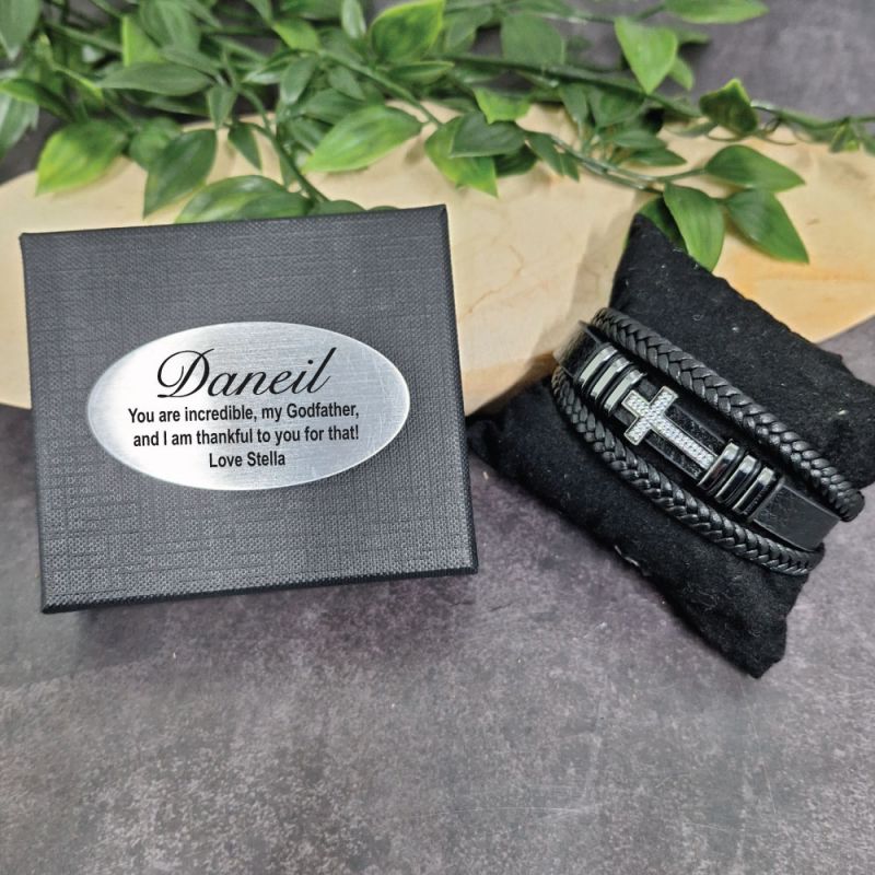 Diamante Cross Stacked Bracelet In Godfather Box