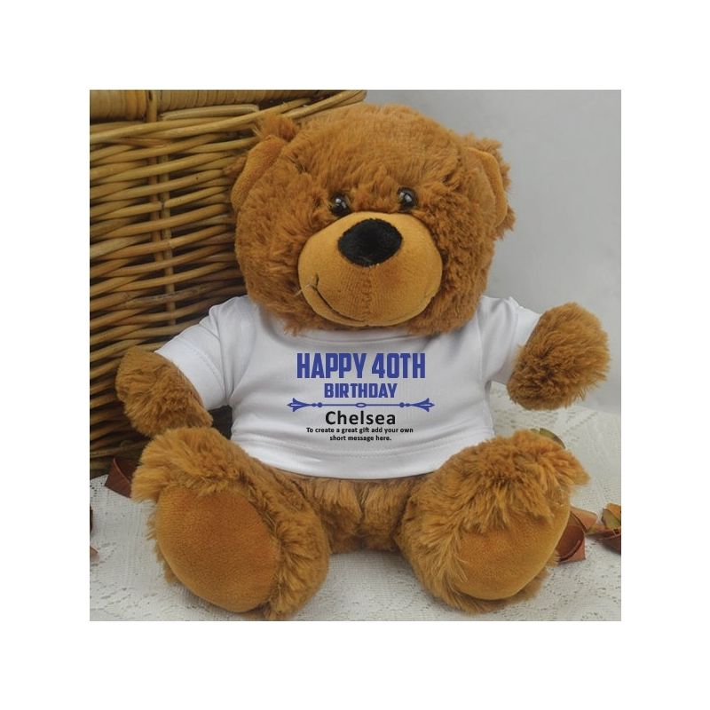 Personalised 40th Birthday Teddy Bear Brown Plush