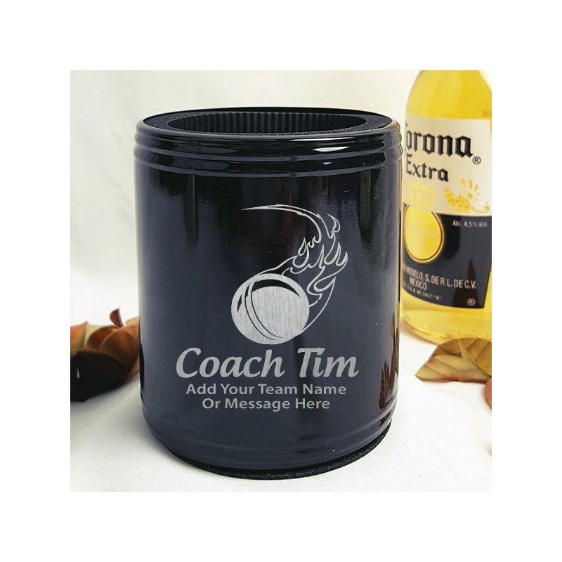 Cricket Coach Engraved Black Stubby Can