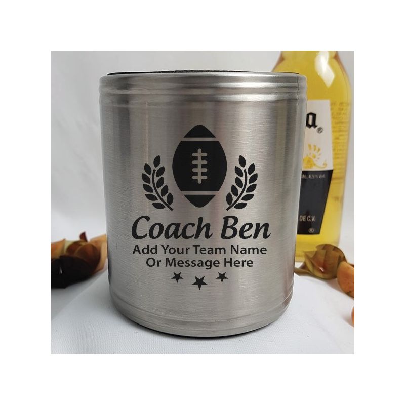 Football Coach Engraved Silver Stubby Can Cooler Personalised
