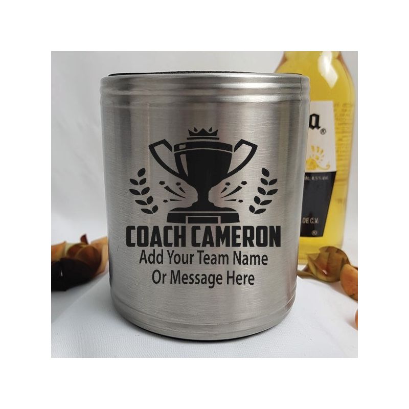 Coach Engraved Silver Stubby Can Cooler Personalised