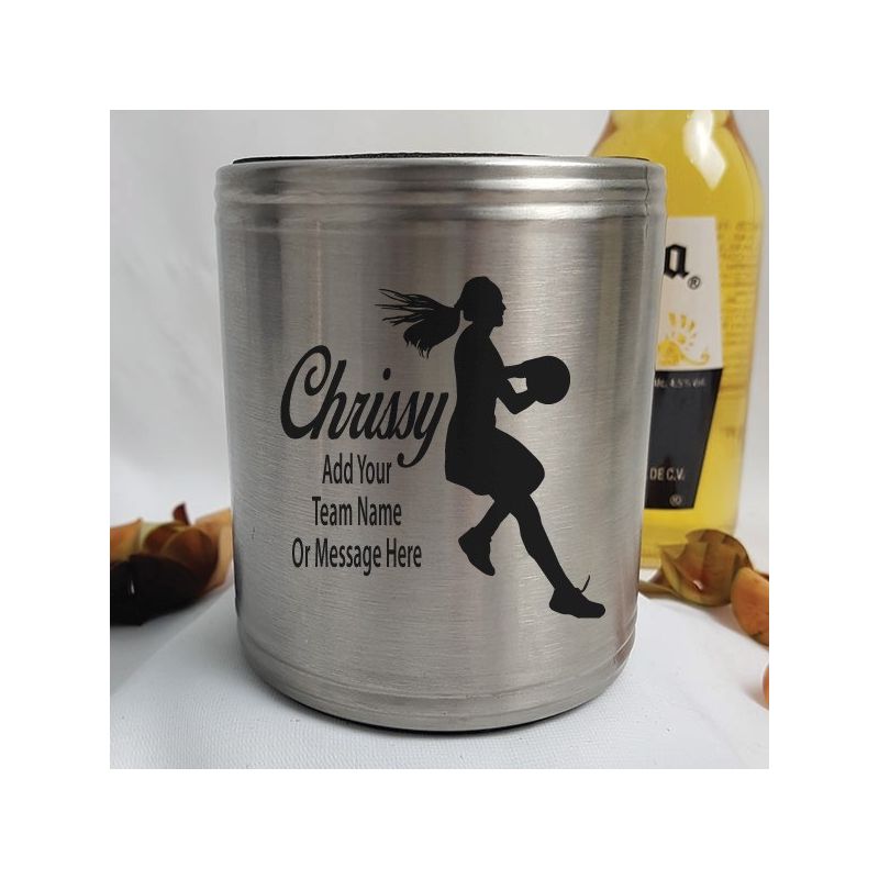 Netball Coach Engraved Silver Stubby Can Cooler Personalised