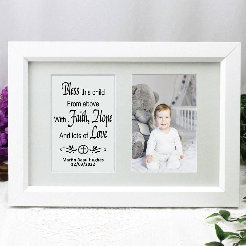 Christening Photo Frame Typography Print 4x6 White