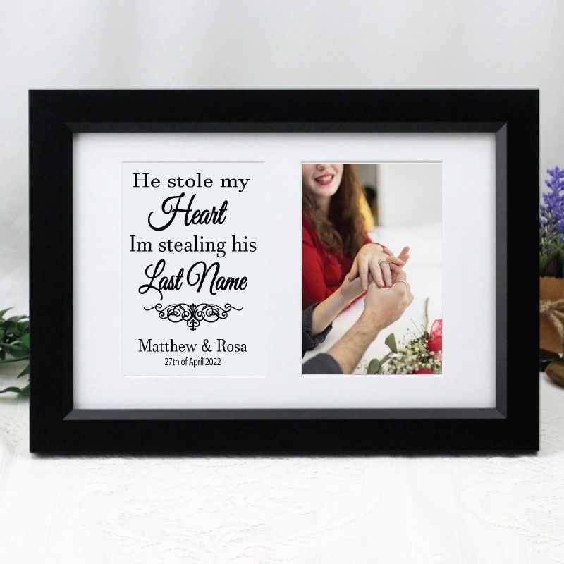 Engagement Photo Frame Typography Print 4x6 Black
