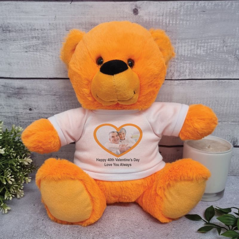 Personalised Valentines Day Photo Bear Orange 30cm