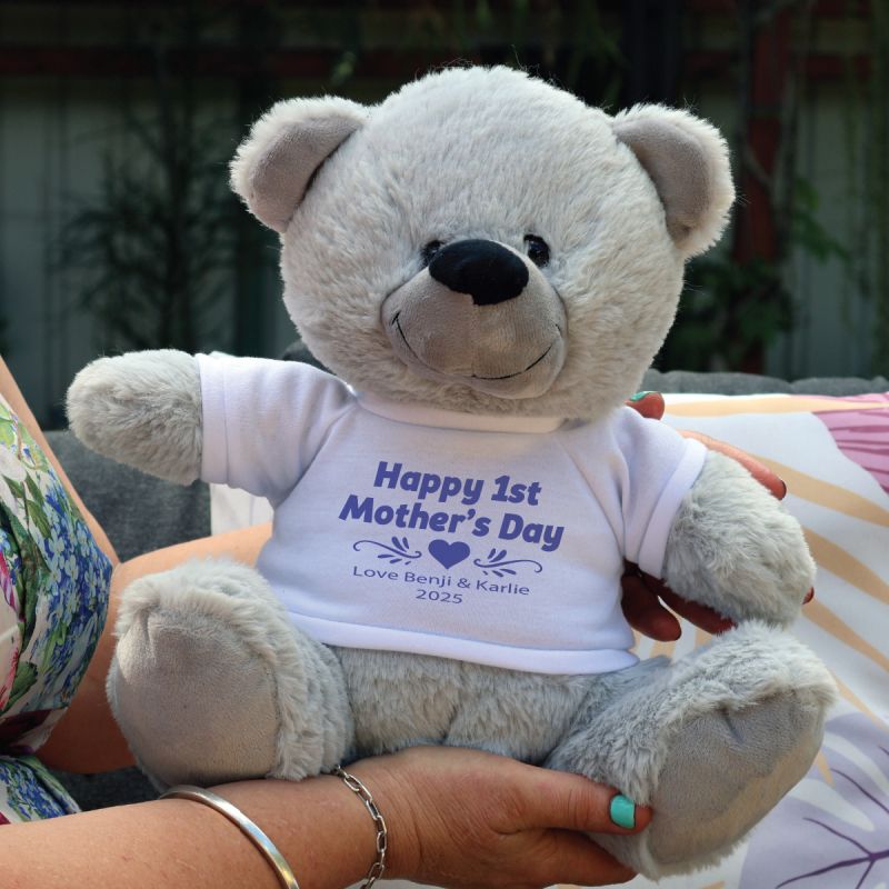 1st Mothers Day Teddy Bear 30cm Plush Grey