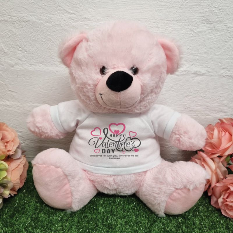 Happy Valentines Day Bear Light Pink Plush 30cm