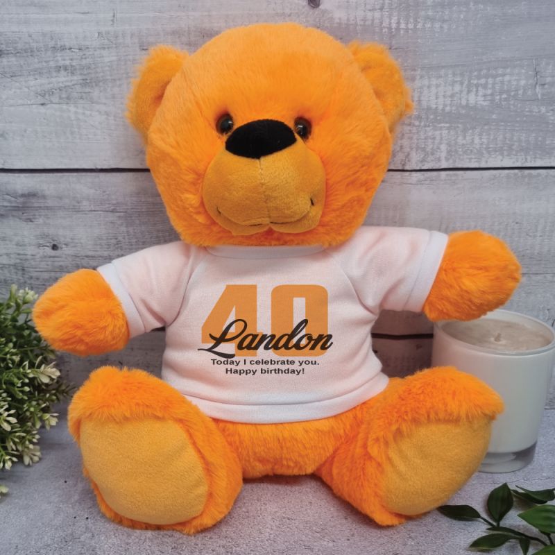 40th Birthday Teddy Bear Plush Orange 30cm