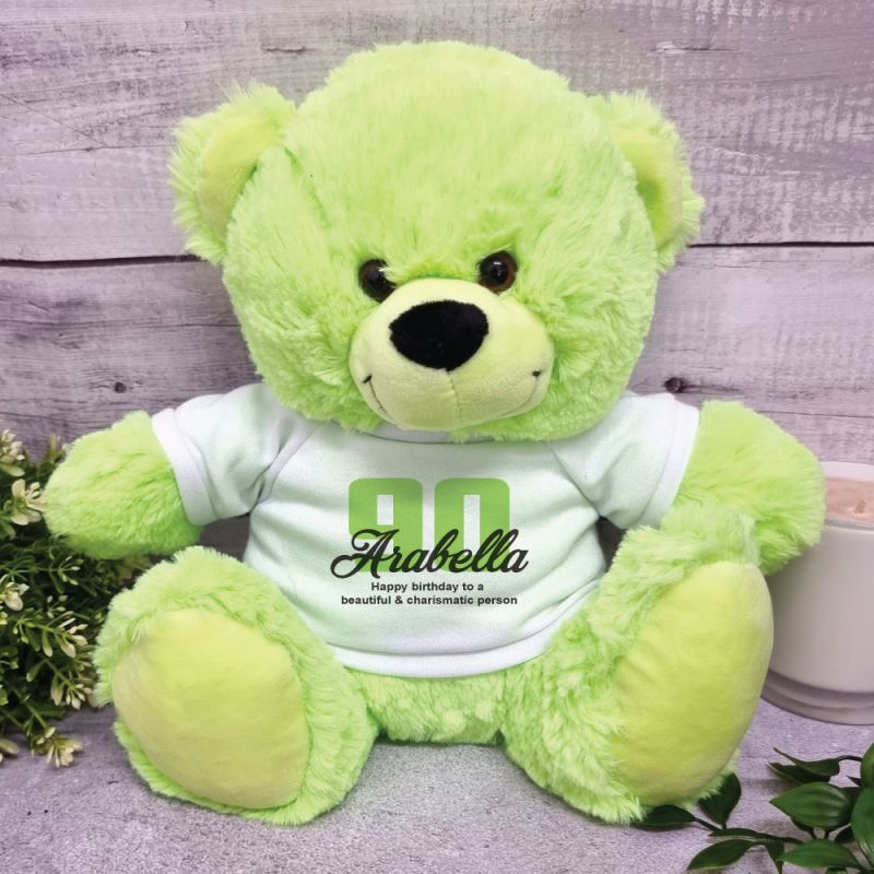Personalised 90th Birthday Bear Lime 30cm
