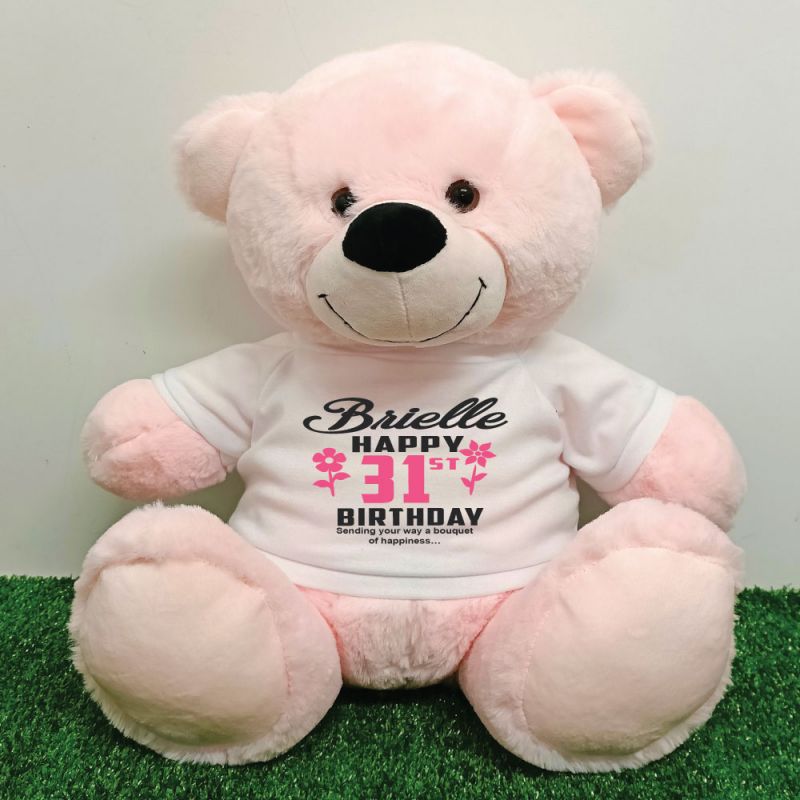 Personalised Birthday Bear Light Pink 40cm