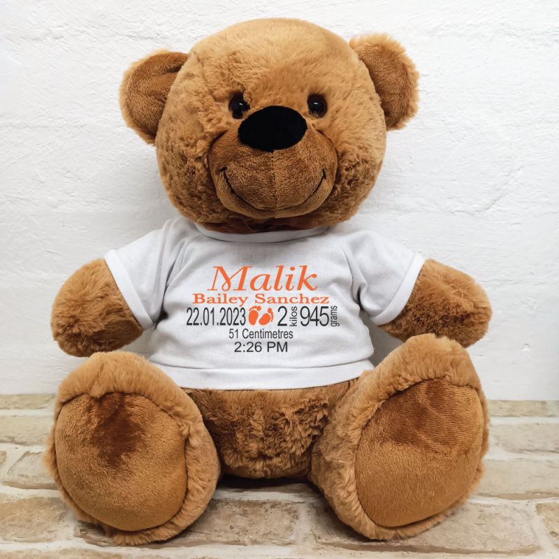 Personalised Newborn Bear 40cm Brown Plush