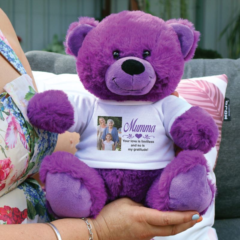 Mum Photo Bear Plush Purple 30cm