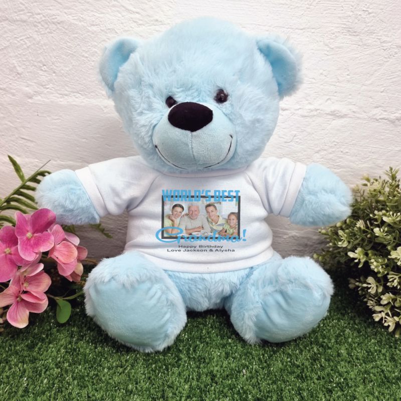 Worlds Best Grandma Photo Bear Light Blue 30cm