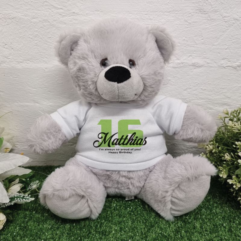 16th Birthday Bear Grey Plush 30cm