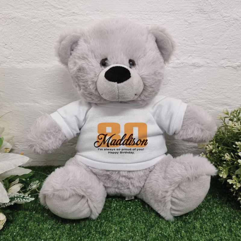 80th Birthday Bear Grey Plush 30cm