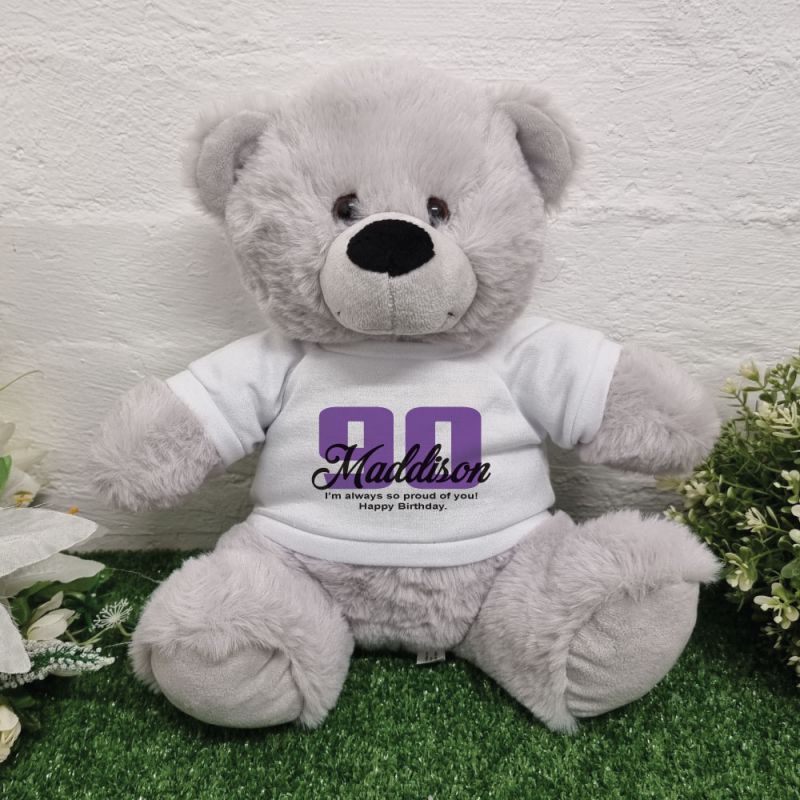 90th Birthday Bear Grey Plush 30cm