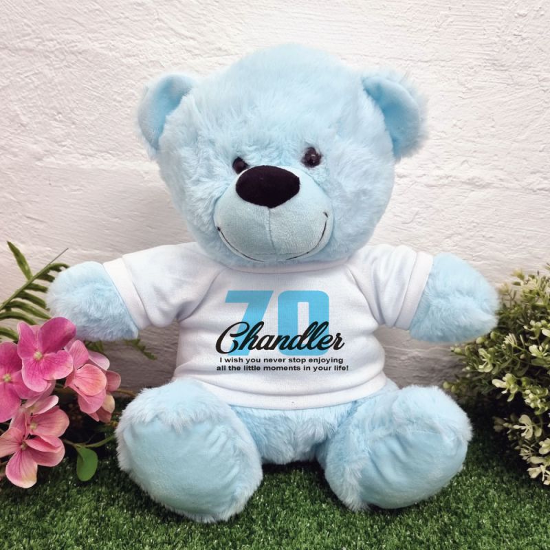 70th Birthday Bear Light Blue Plush 30cm