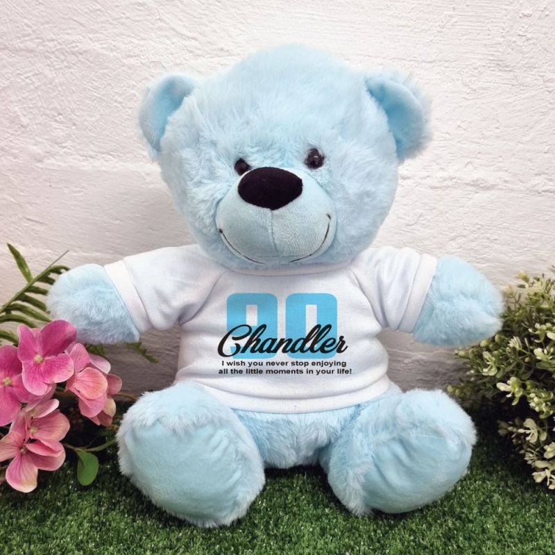 90th Birthday Bear Light Blue Plush 30cm