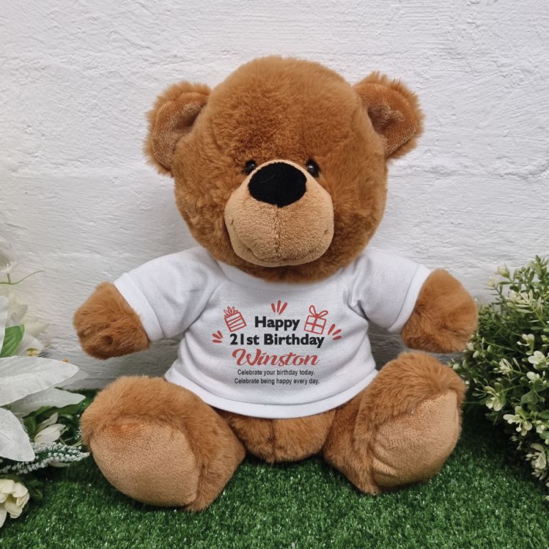 21st Birthday Personalised Birthday Bear Brown Plush 30cm