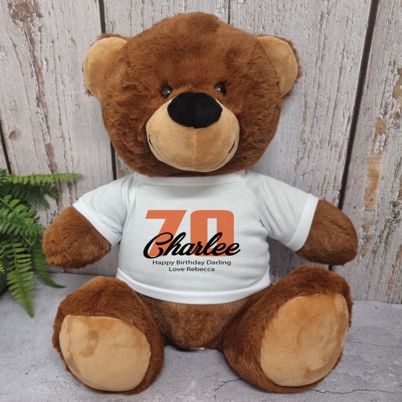 70th Birthday Personalised Bear with T-Shirt - Brown 40cm