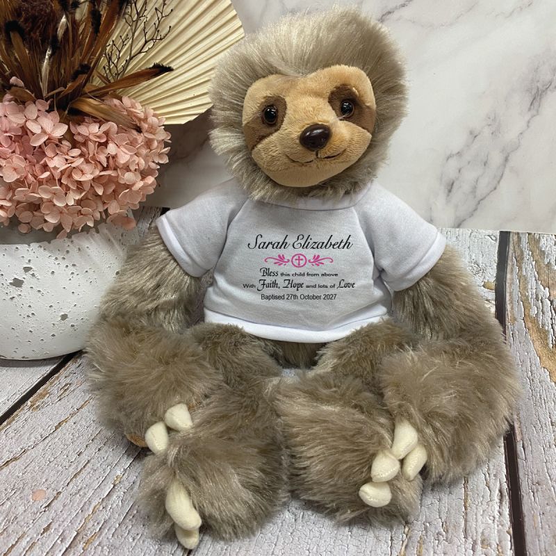 Baptism Sloth Plush with Personalised Shirt